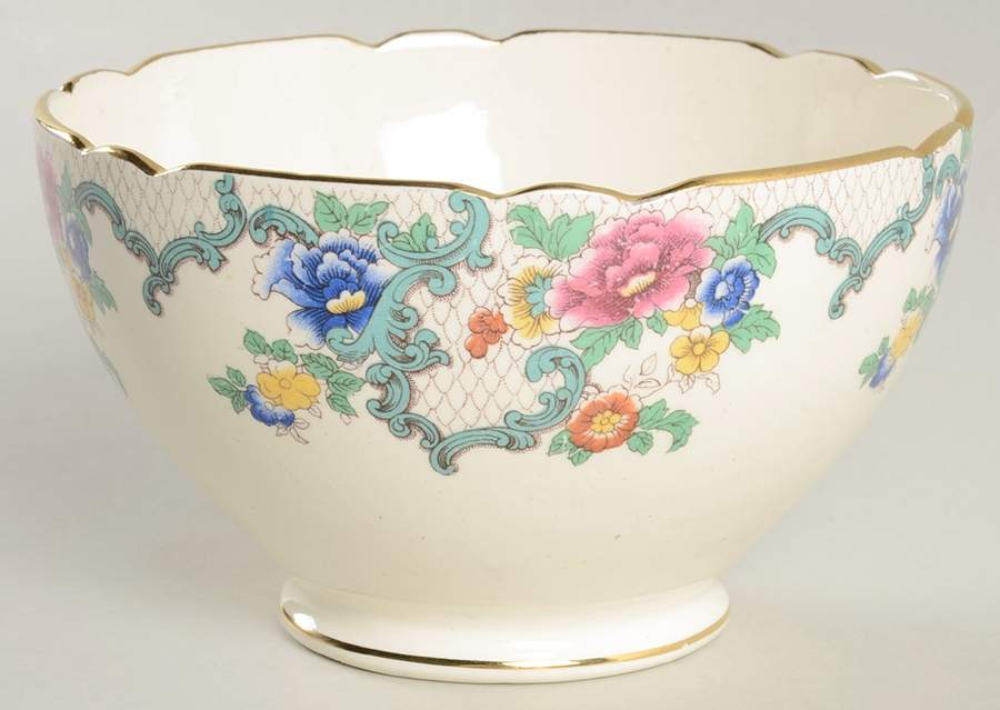 Victoria (Scalloped, Gold Trim) Cranberry Bowl by Royal Cauldon-1