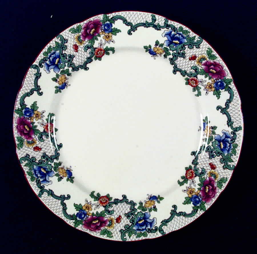 Victoria (Scalloped, Red Trim) Dinner Plate by Royal Cauldon-1