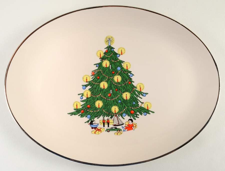 Christmas (Platinum Trim) 14" Oval Serving Platter by Royal Devon-1