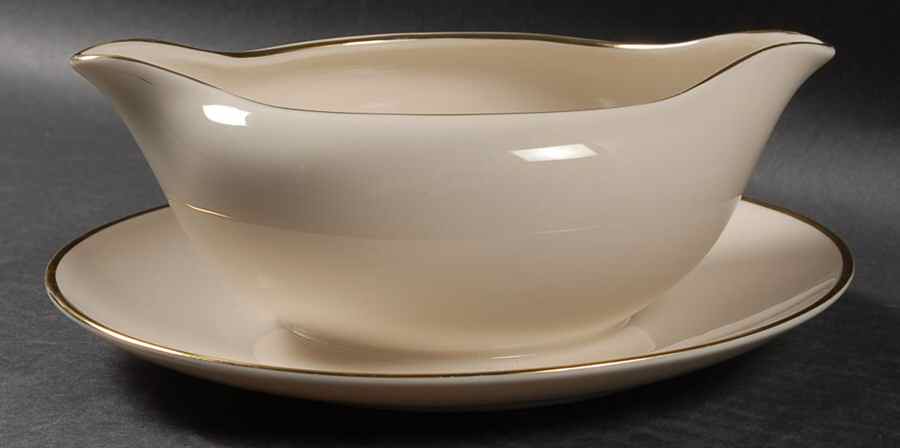 Simplicity Gold Gravy Boat with Attached Underplate by Royal Devon-1