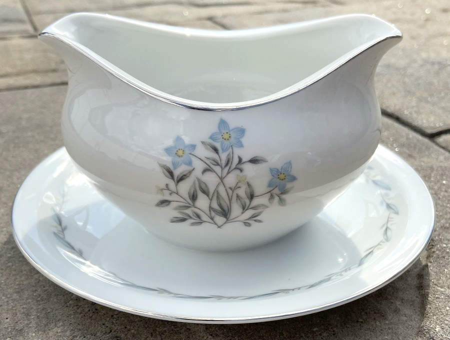 Blue Laurel Gravy Boat with Attached Underplate by Royal Embassy-1
