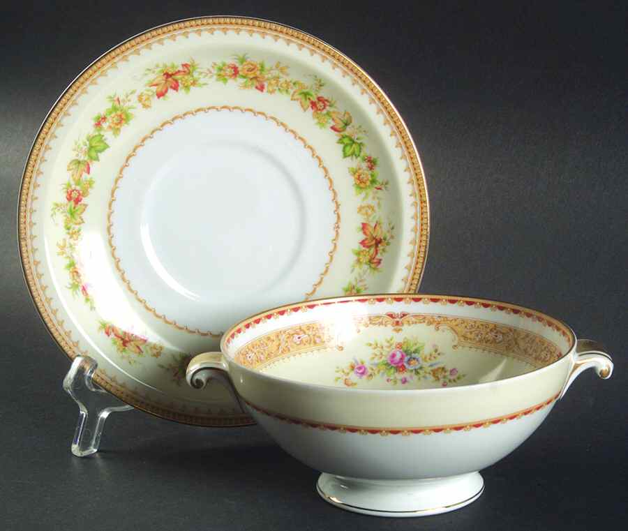 Memphis Footed Cream Soup Bowl & Saucer Set by Royal Embassy-1