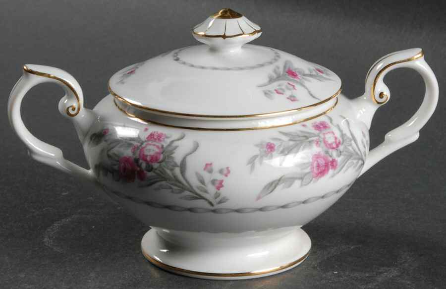 Saratoga (Red & Gray Flowers) Sugar Bowl & Lid by Royal Embassy-1