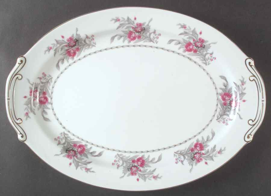 Saratoga (Red & Gray Flowers) 16" Oval Serving Platter by Royal Embassy-1