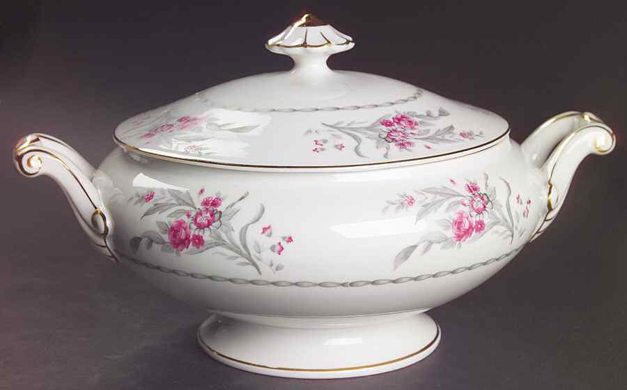 Saratoga (Red & Gray Flowers) Round Covered Vegetable by Royal Embassy-1