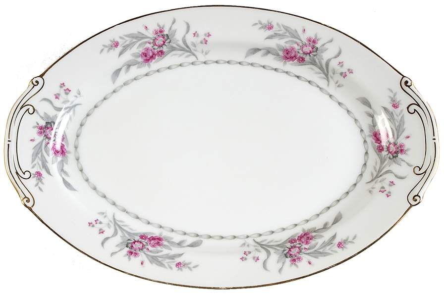 Saratoga (Red & Gray Flowers) 12" Oval Serving Platter by Royal Embassy-1