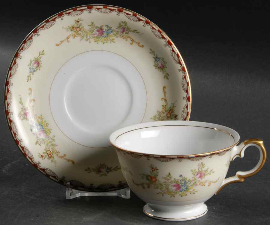 Saratoga (Multicolor Flowers) Footed Cup & Saucer Set by Royal Embassy-1