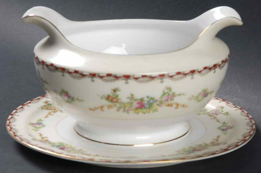 Saratoga (Multicolor Flowers) Gravy Boat with Attached Underplate by Royal Embassy-1