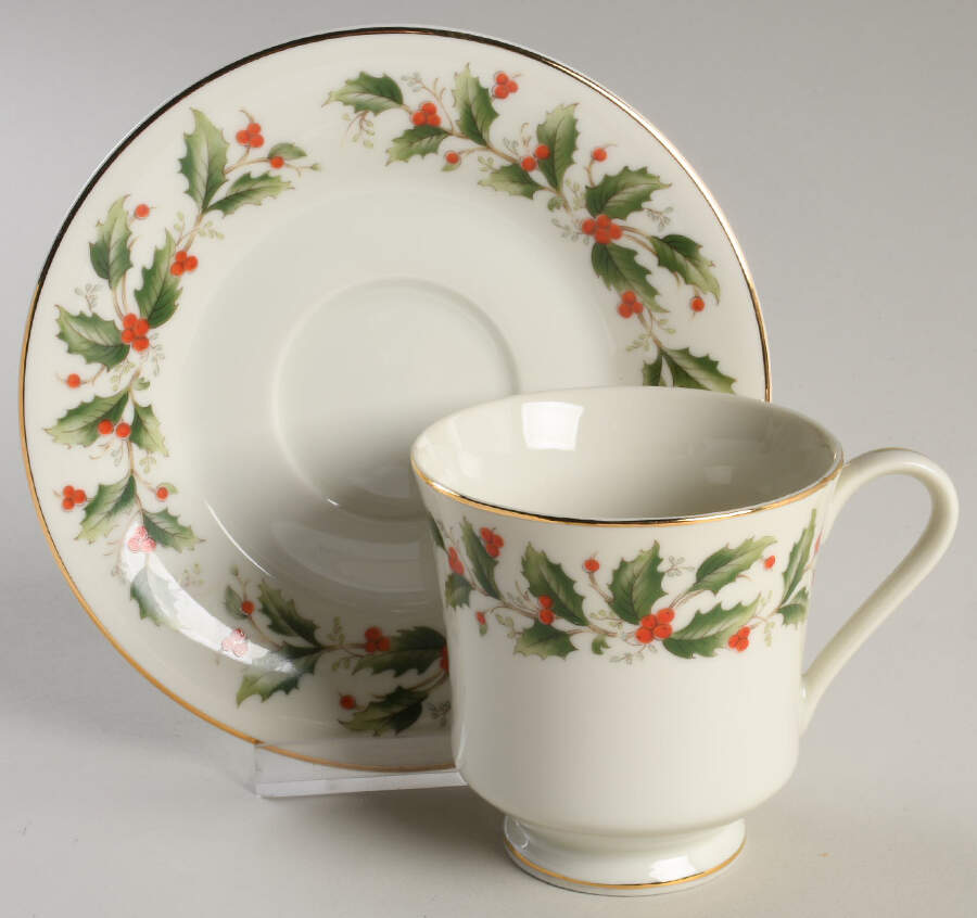 Holly Footed Cup & Saucer Set by Royal Gallery-1
