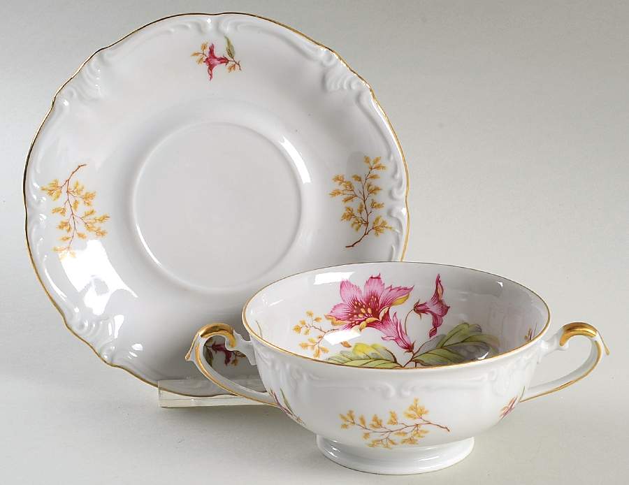 Hibiscus Footed Cream Soup Bowl & Saucer Set by Royal Heidelberg-1