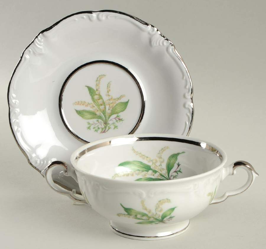 Lilly Lily of The Valley Footed Cream Soup Bowl & Saucer Set by Royal Heidelberg-1