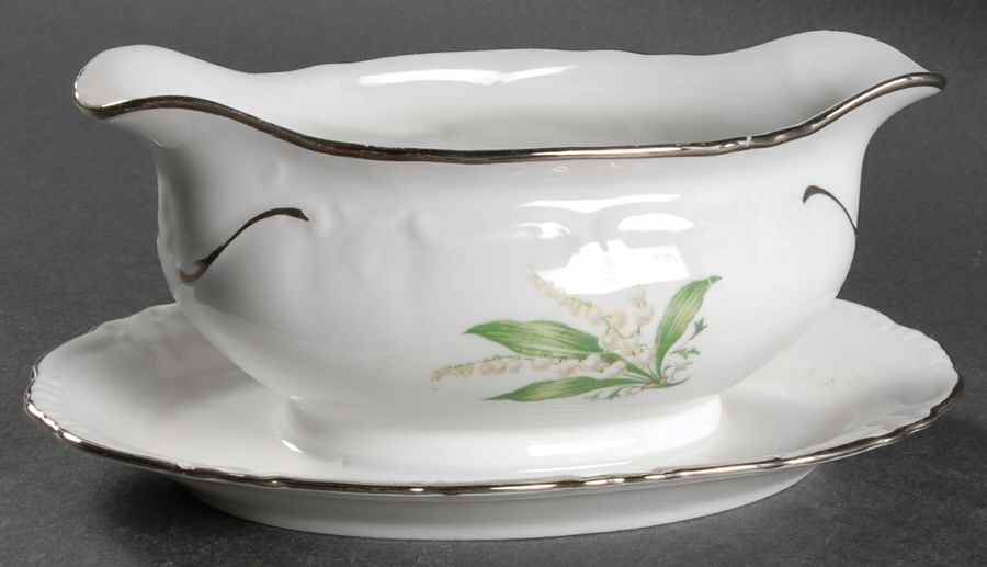 Lilly Lily of The Valley Gravy Boat with Attached Underplate by Royal Heidelberg-1
