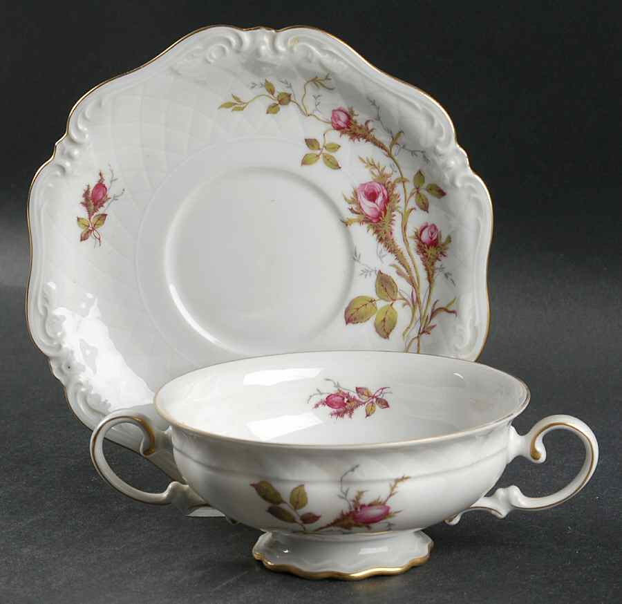 Rose Brier (White) Footed Cream Soup Bowl & Saucer Set by Royal Heidelberg-1