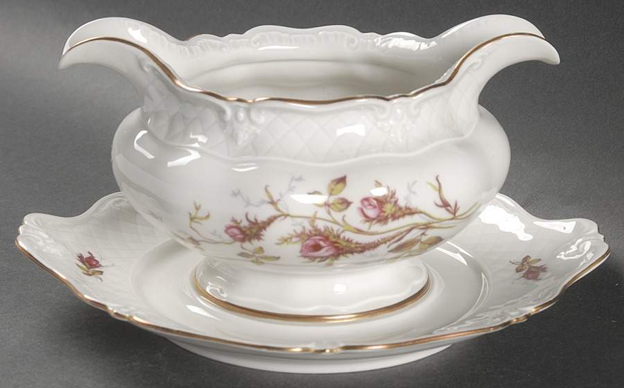 Rose Brier (White) Gravy Boat with Attached Underplate by Royal Heidelberg-1