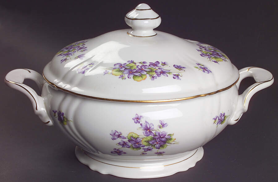 Violet Violet Bouquet Round Covered Vegetable by Royal Heidelberg-1