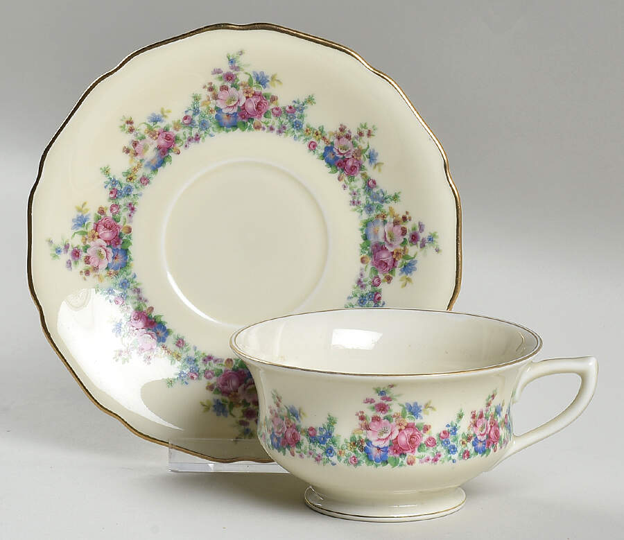 2661  Footed Cup & Saucer Set by Royal Ivory (Czech, Germany)-1