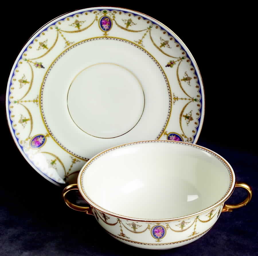 Adelphi Flat Cream Soup Bowl & Saucer Set by Royal Ivory (Czech, Germany)-1
