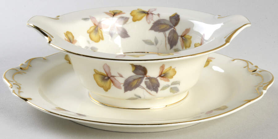 Autumn Gravy Boat with Attached Underplate by Royal Ivory (Czech, Germany)-1