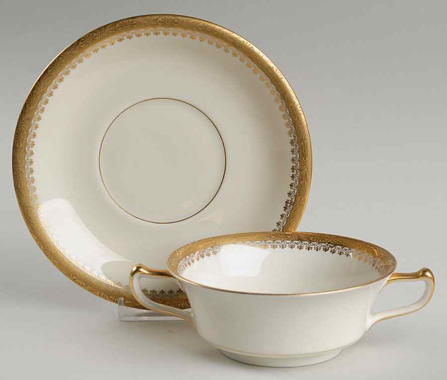 Buckingham Footed Cream Soup Bowl & Saucer Set by Royal Ivory (Czech, Germany)-1