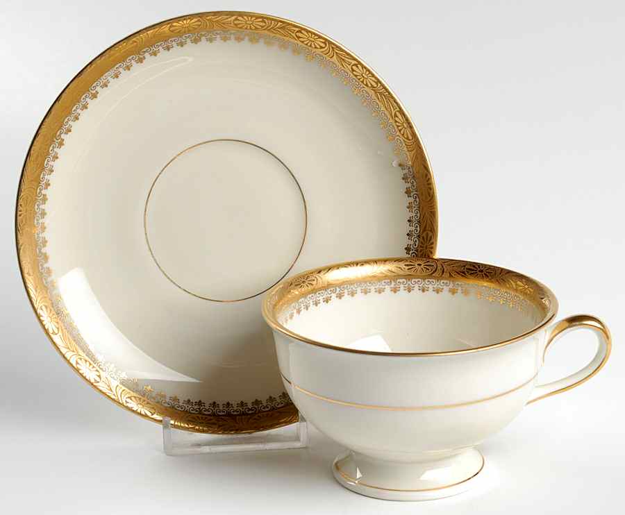 Buckingham Footed Cup & Saucer Set by Royal Ivory (Czech, Germany)-1