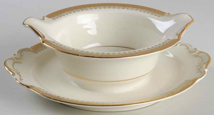 Buckingham Gravy Boat with Attached Underplate by Royal Ivory (Czech, Germany)-1