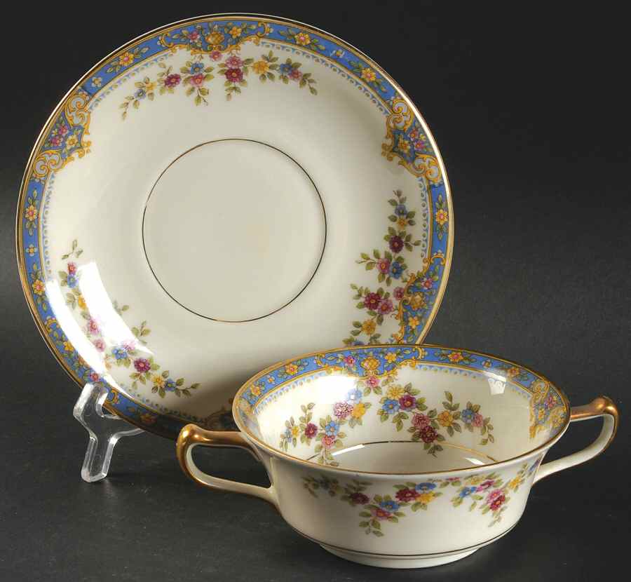 Chesly Flat Cream Soup Bowl & Saucer Set by Royal Ivory (Czech, Germany)-1
