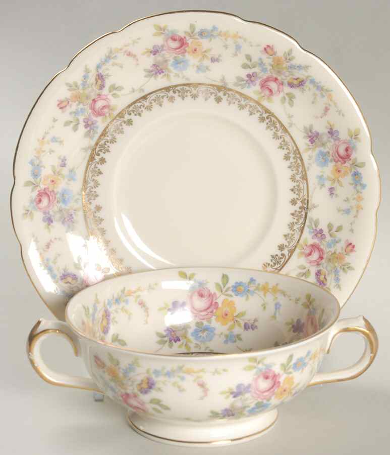 Claridge Footed Cream Soup Bowl & Saucer Set by Royal Ivory (Czech, Germany)-1