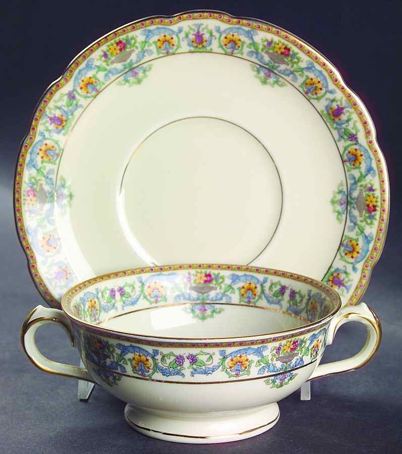 The Copley Footed Cream Soup Bowl & Saucer Set by Royal Ivory (Czech, Germany)-1