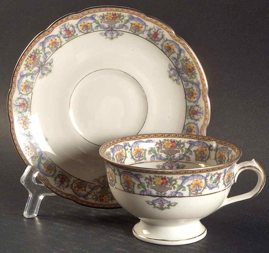 The Copley Footed Cup & Saucer Set by Royal Ivory (Czech, Germany)-1