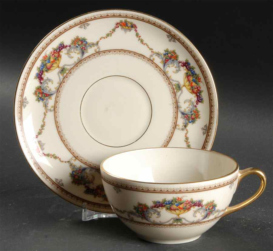 The Festival (Fruit) Flat Cup & Saucer Set by Royal Ivory (Czech, Germany)-1
