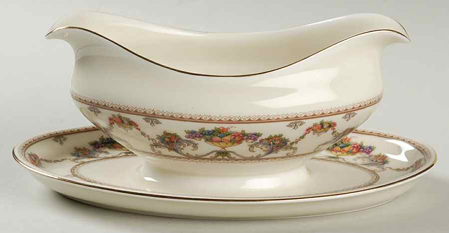 The Festival (Fruit) Gravy Boat with Attached Underplate by Royal Ivory (Czech, Germany)-1