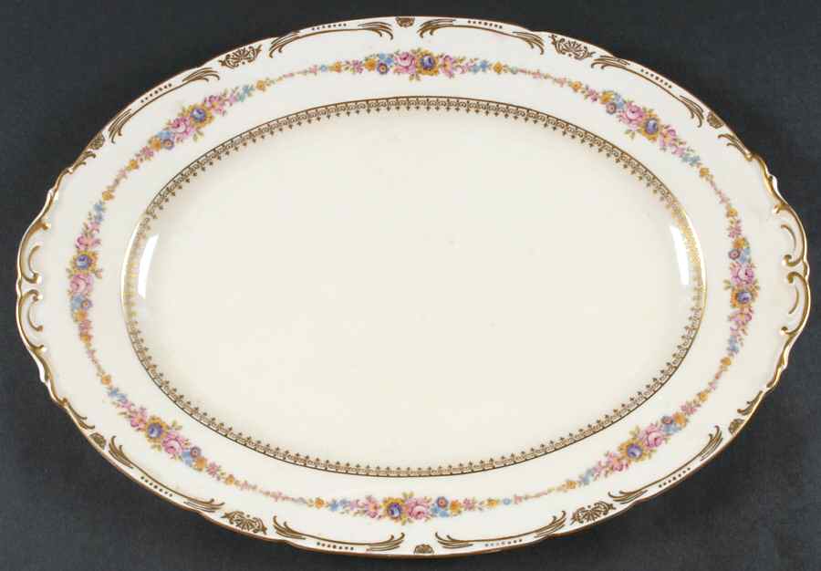 The Festival (Flowers) 15" Oval Serving Platter by Royal Ivory (Czech, Germany)-1