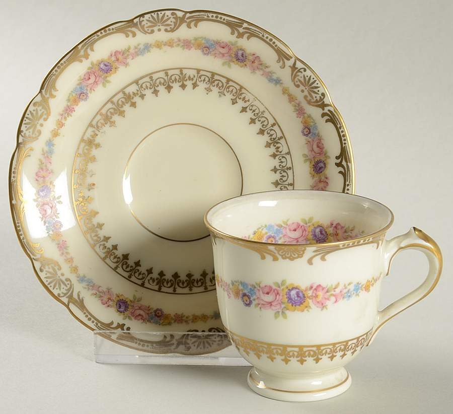 The Festival (Flowers) Footed Demitasse Cup & Saucer Set by Royal Ivory (Czech, Germany)-1