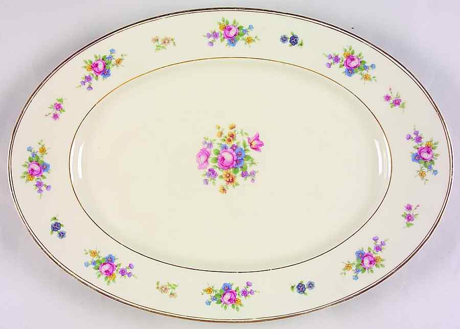 June Roses 15" Oval Serving Platter by Royal Ivory (Czech, Germany)-1