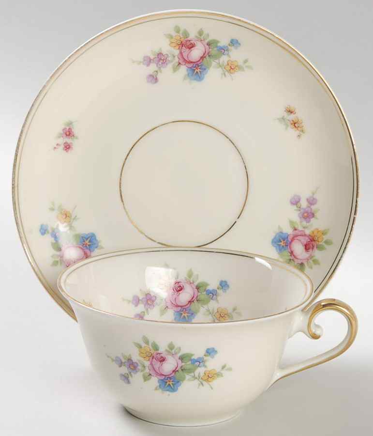 June Roses Flat Cup & Saucer Set by Royal Ivory (Czech, Germany)-1