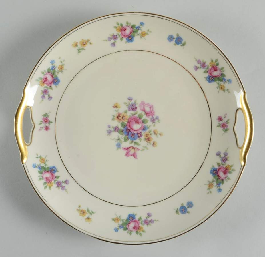 June Roses Handled Cake Plate by Royal Ivory (Czech, Germany)-1
