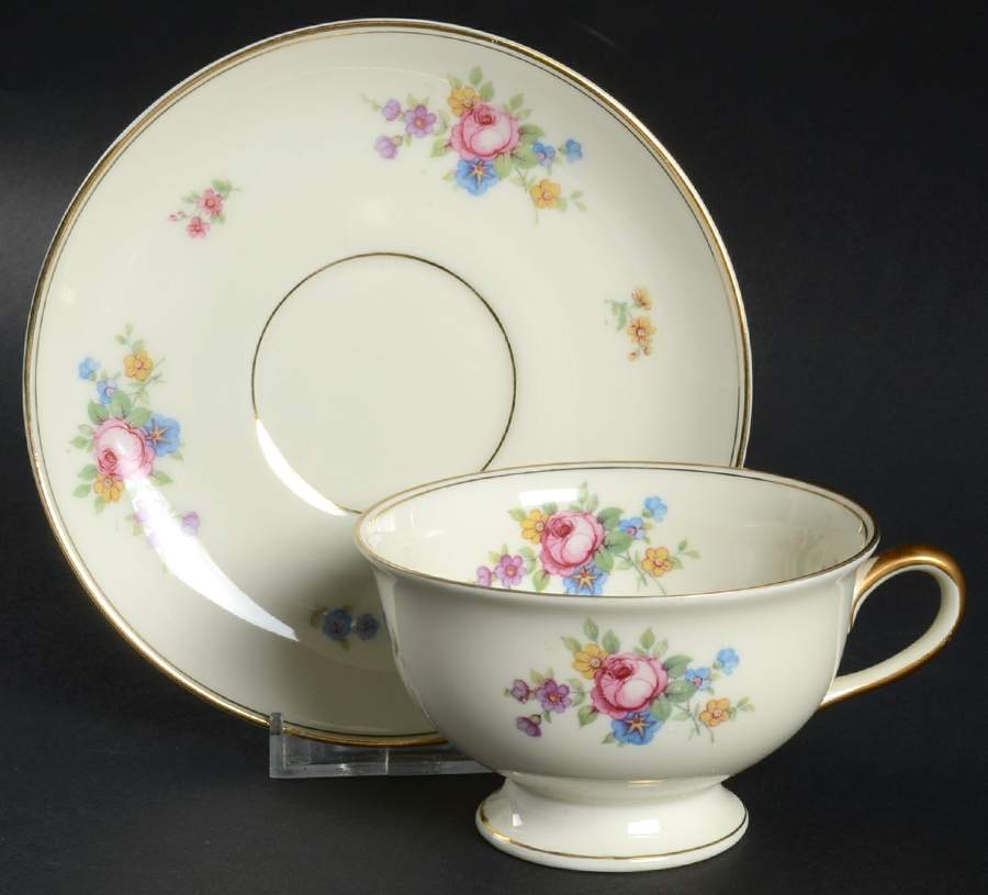 June Roses Footed Cup & Saucer Set by Royal Ivory (Czech, Germany)-1