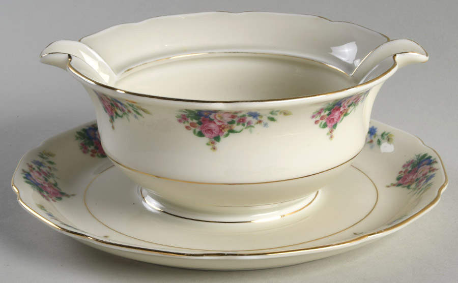 Madeline Gravy Boat with Attached Underplate by Royal Ivory (Czech, Germany)-1