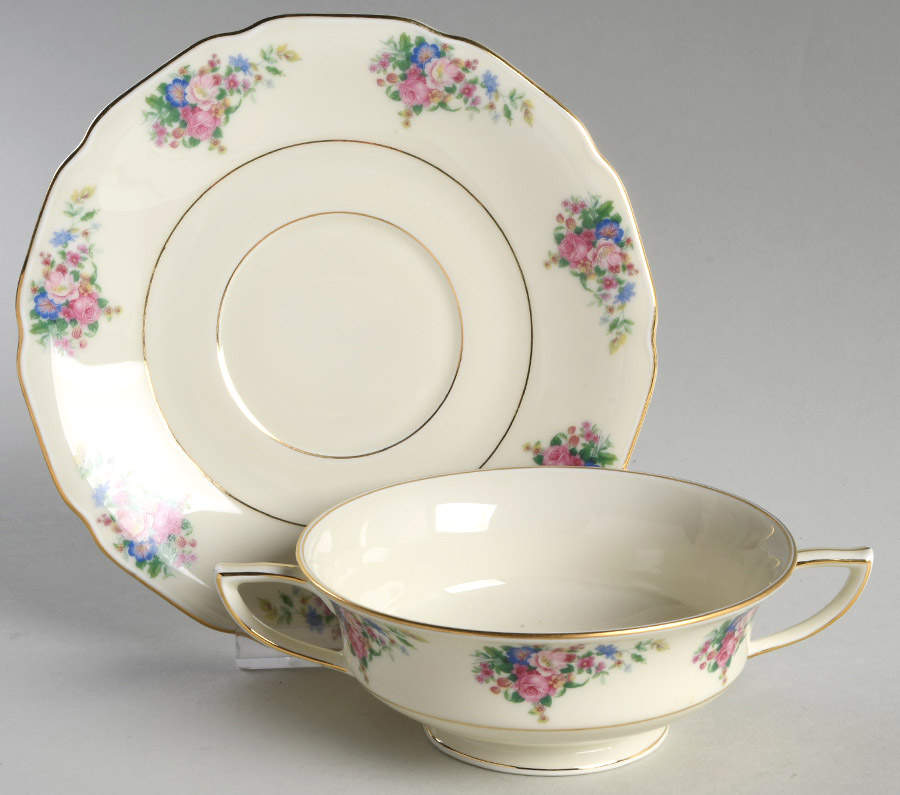 Madeline Footed Cream Soup Bowl & Saucer Set by Royal Ivory (Czech, Germany)-1