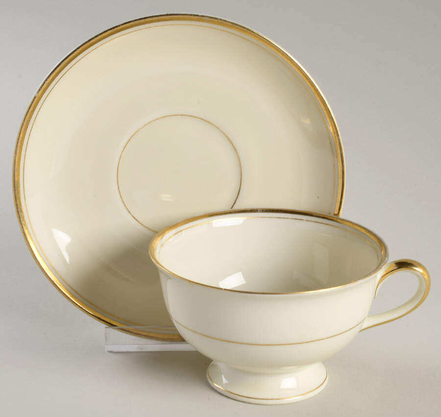 Marlborough Footed Cup & Saucer Set by Royal Ivory (Czech, Germany)-1