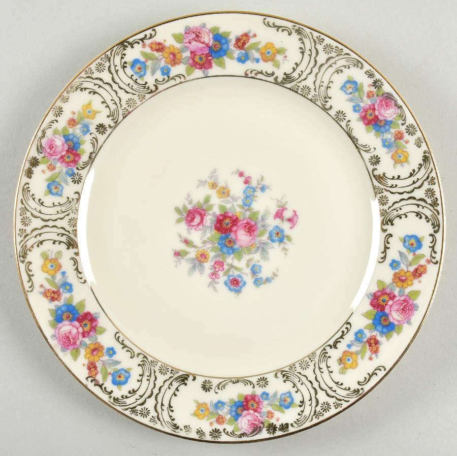 Queens Rose (Smooth, Gold Scrolls) Salad Plate by Royal Ivory (Czech, Germany)-1