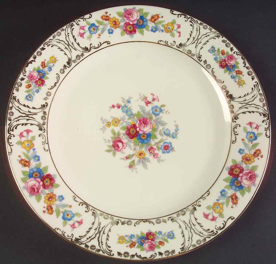Queens Rose (Smooth, Gold Scrolls) Dinner Plate by Royal Ivory (Czech, Germany)-1
