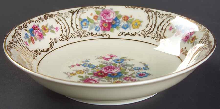 Queens Rose (Smooth, Gold Scrolls) Fruit/Dessert (Sauce) Bowl by Royal Ivory (Czech, Germany)-1