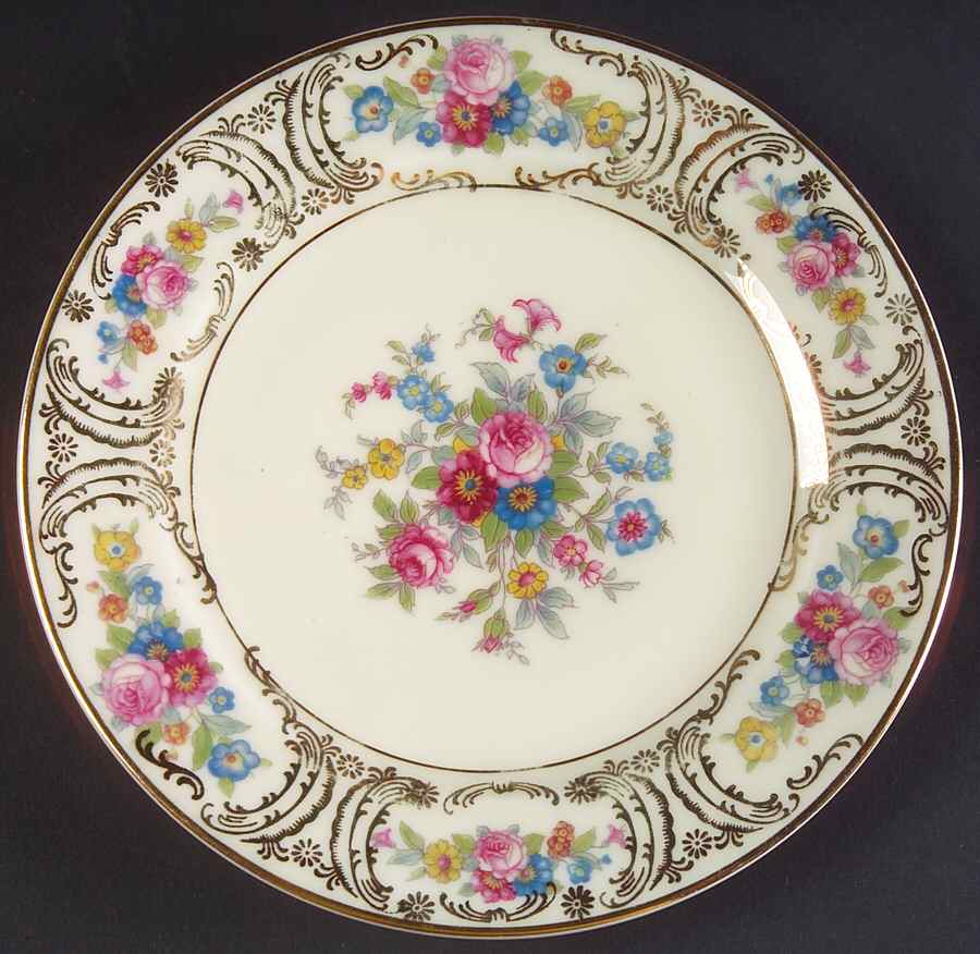 Queens Rose (Smooth, Gold Scrolls) Bread & Butter Plate by Royal Ivory (Czech, Germany)-1