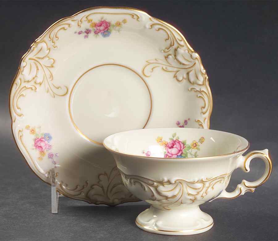 Renaissance Footed Cup & Saucer Set by Royal Ivory (Czech, Germany)-1