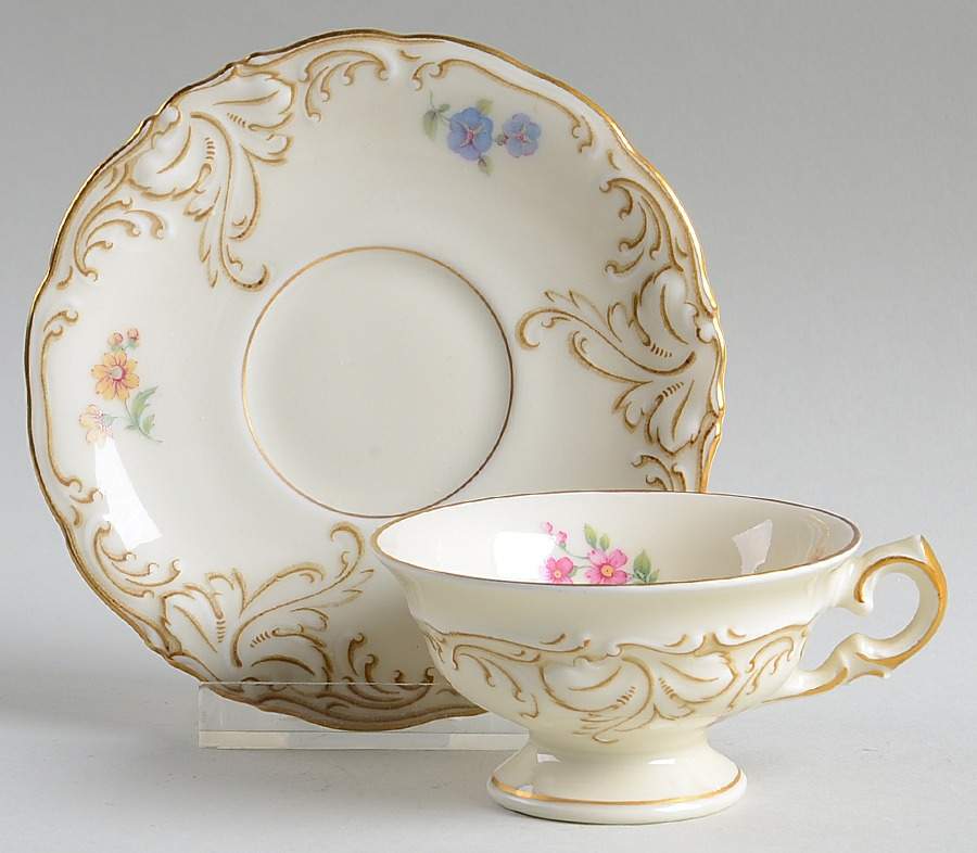 Renaissance Footed Demitasse Cup & Saucer Set by Royal Ivory (Czech, Germany)-1