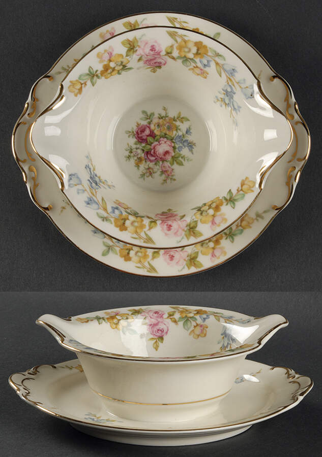 Riviera Gravy Boat with Attached Underplate by Royal Ivory (Czech, Germany)-1
