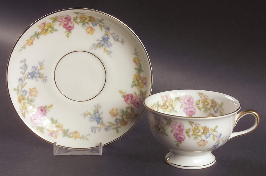Riviera Footed Cup & Saucer Set by Royal Ivory (Czech, Germany)-1