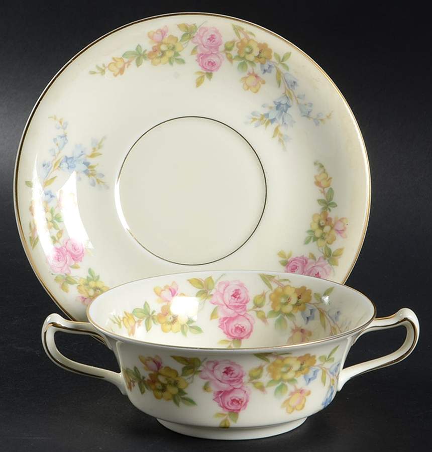 Riviera Footed Cream Soup Bowl & Saucer Set by Royal Ivory (Czech, Germany)-1