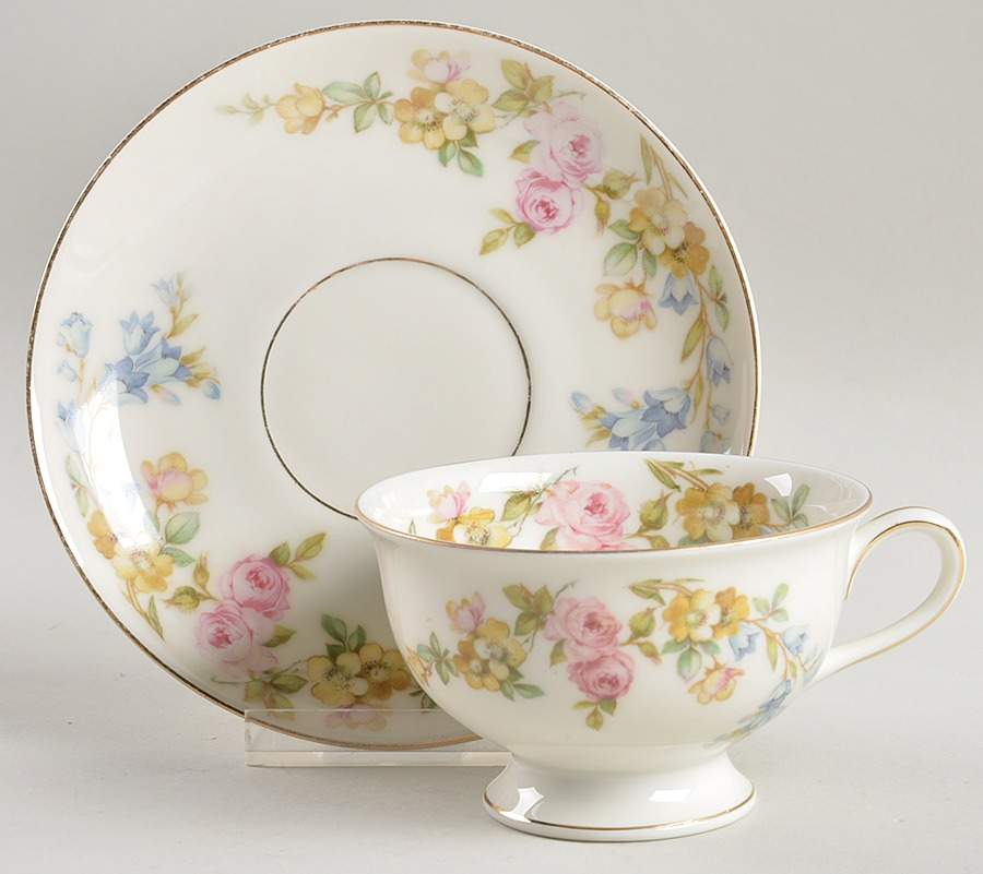 Riviera Footed Cup & Saucer Set by Royal Ivory (Czech, Germany)-1